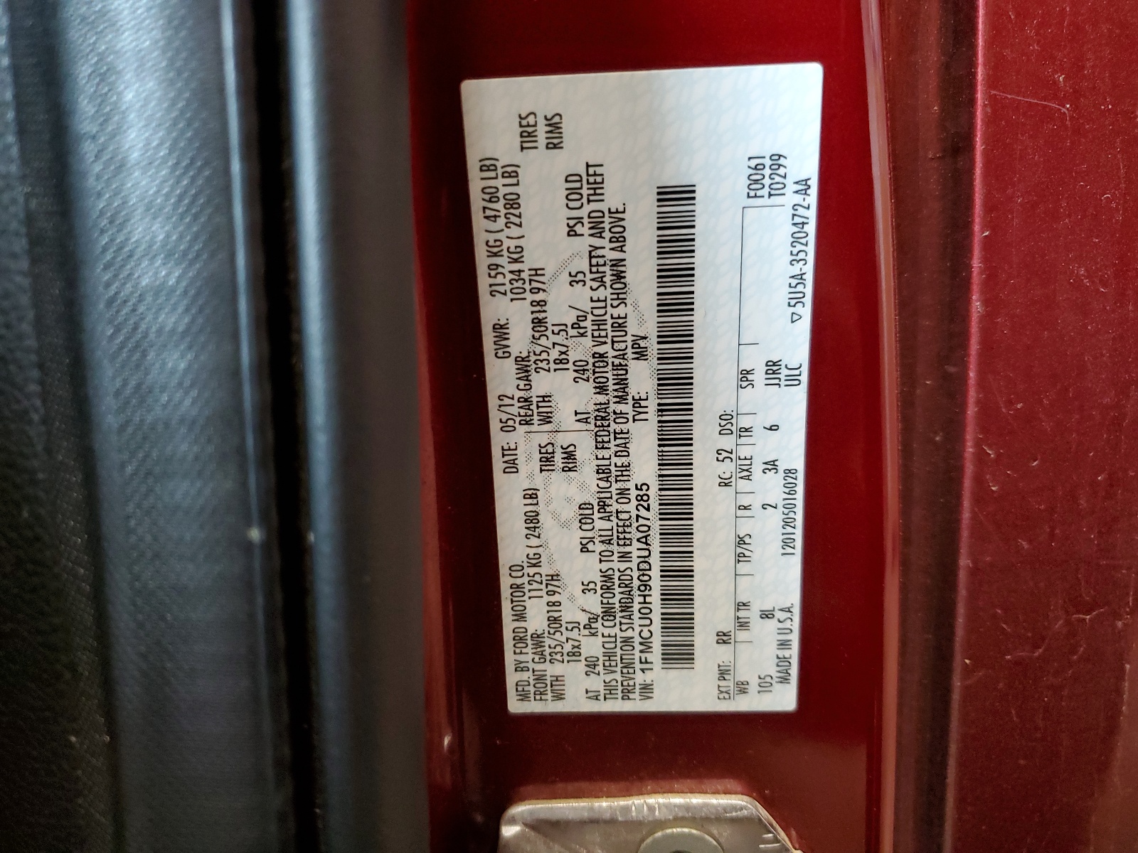 1FMCU0H90DUA07285 2013 Ford Escape Sel