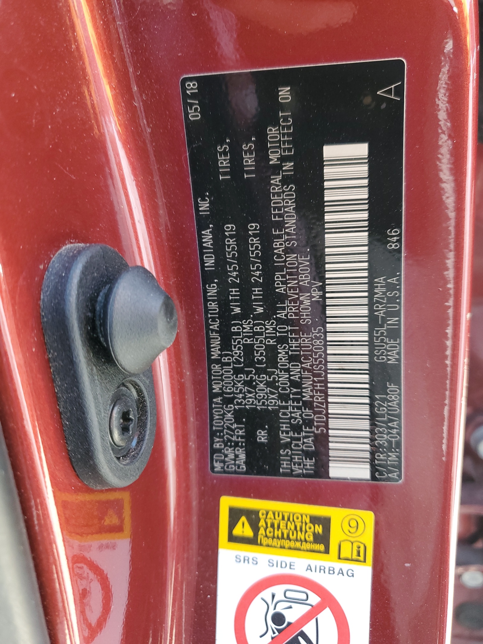 5TDJZRFH1JS550835 2018 Toyota Highlander Se