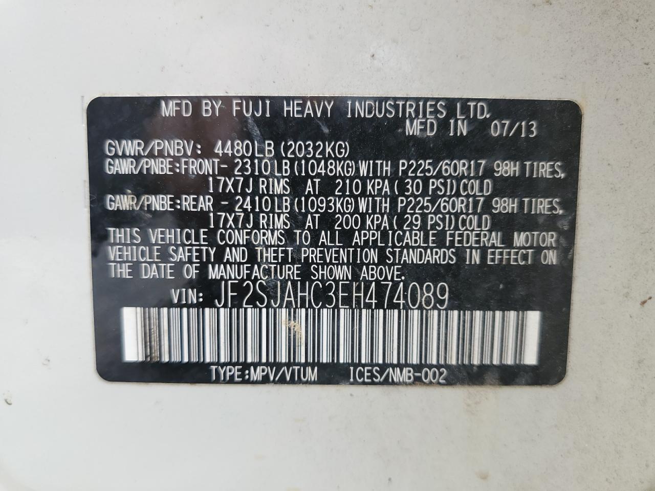 2014 Subaru Forester 2.5I Limited VIN: JF2SJAHC3EH474089 Lot: 61752714