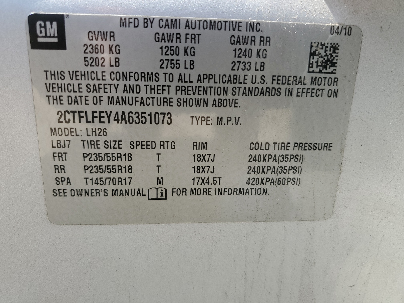 2CTFLFEY4A6351073 2010 GMC Terrain Slt