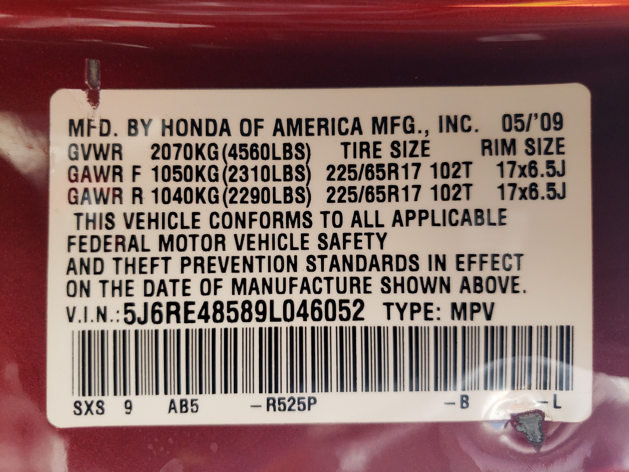 5J6RE48589L046052 2009 Honda Cr-V Ex