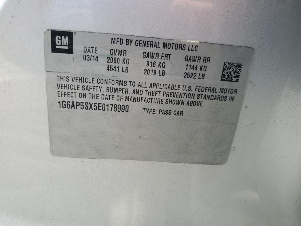 2014 Cadillac Cts VIN: 1G6AP5SX5E0178990 Lot: 62878114