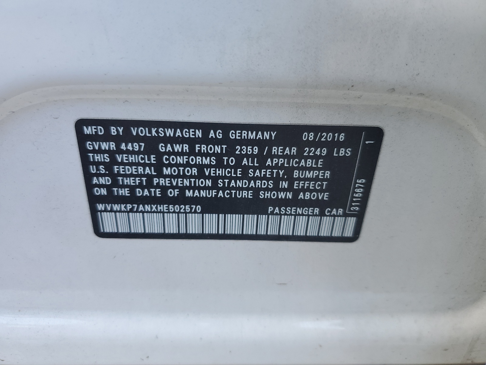 WVWKP7ANXHE502570 2017 Volkswagen Cc Sport