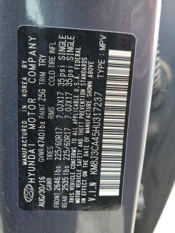 2017 Hyundai Tucson Limited VIN: KM8J3CA45HU317237 Lot: 61197564