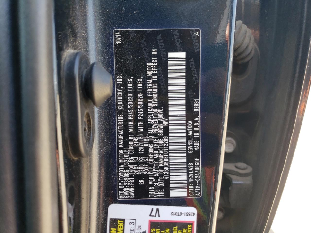 2015 Toyota Venza Le VIN: 4T3BK3BB6FU112289 Lot: 64236294