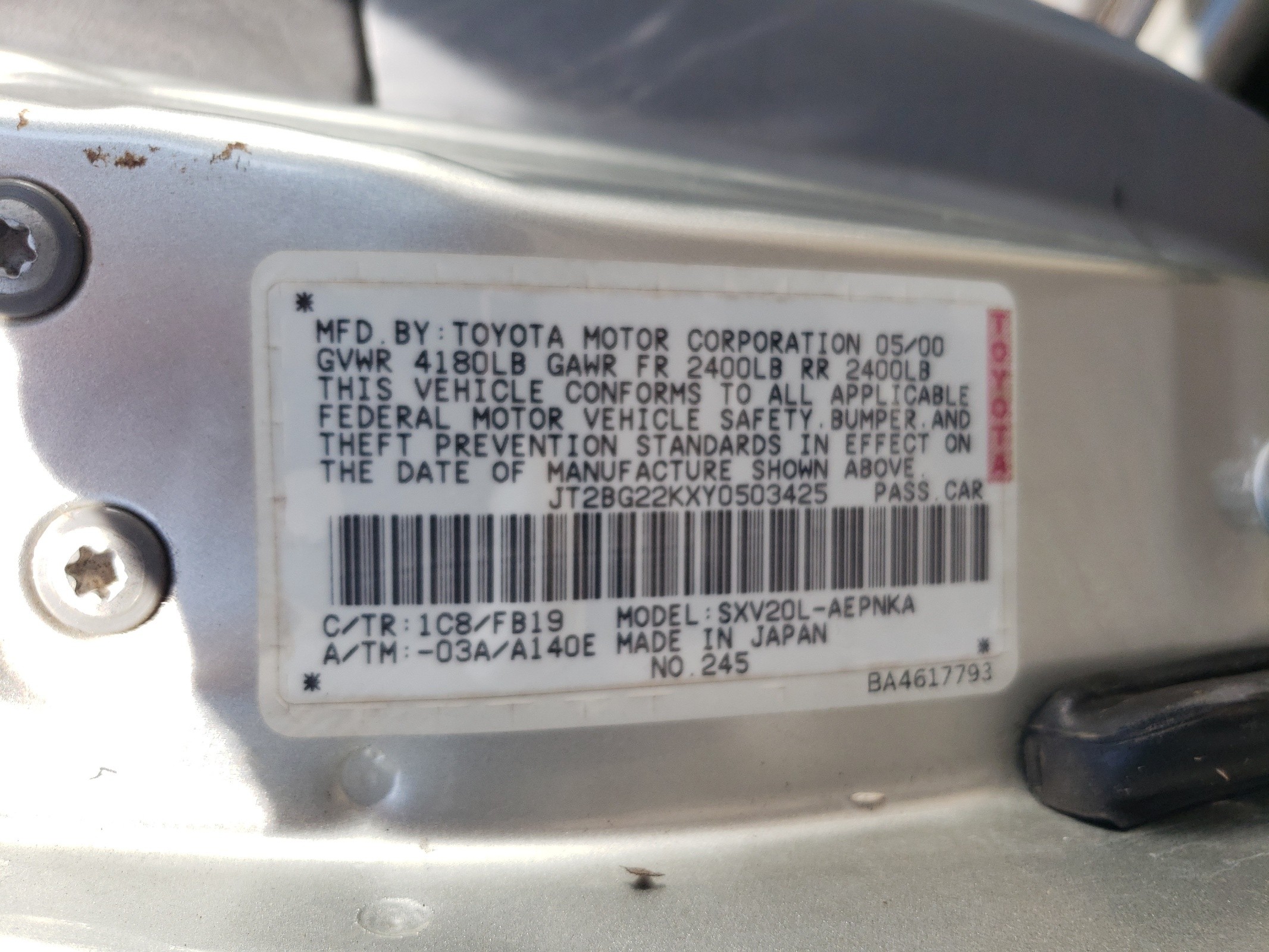 JT2BG22KXY0503425 2000 Toyota Camry Ce