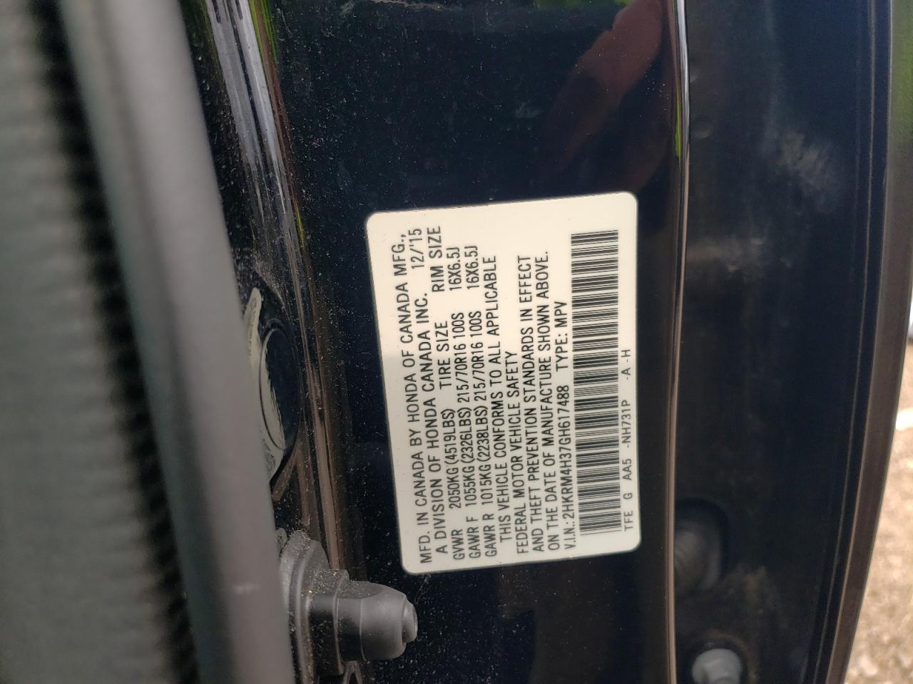 2HKRM4H37GH617488 2016 Honda Cr-V Lx