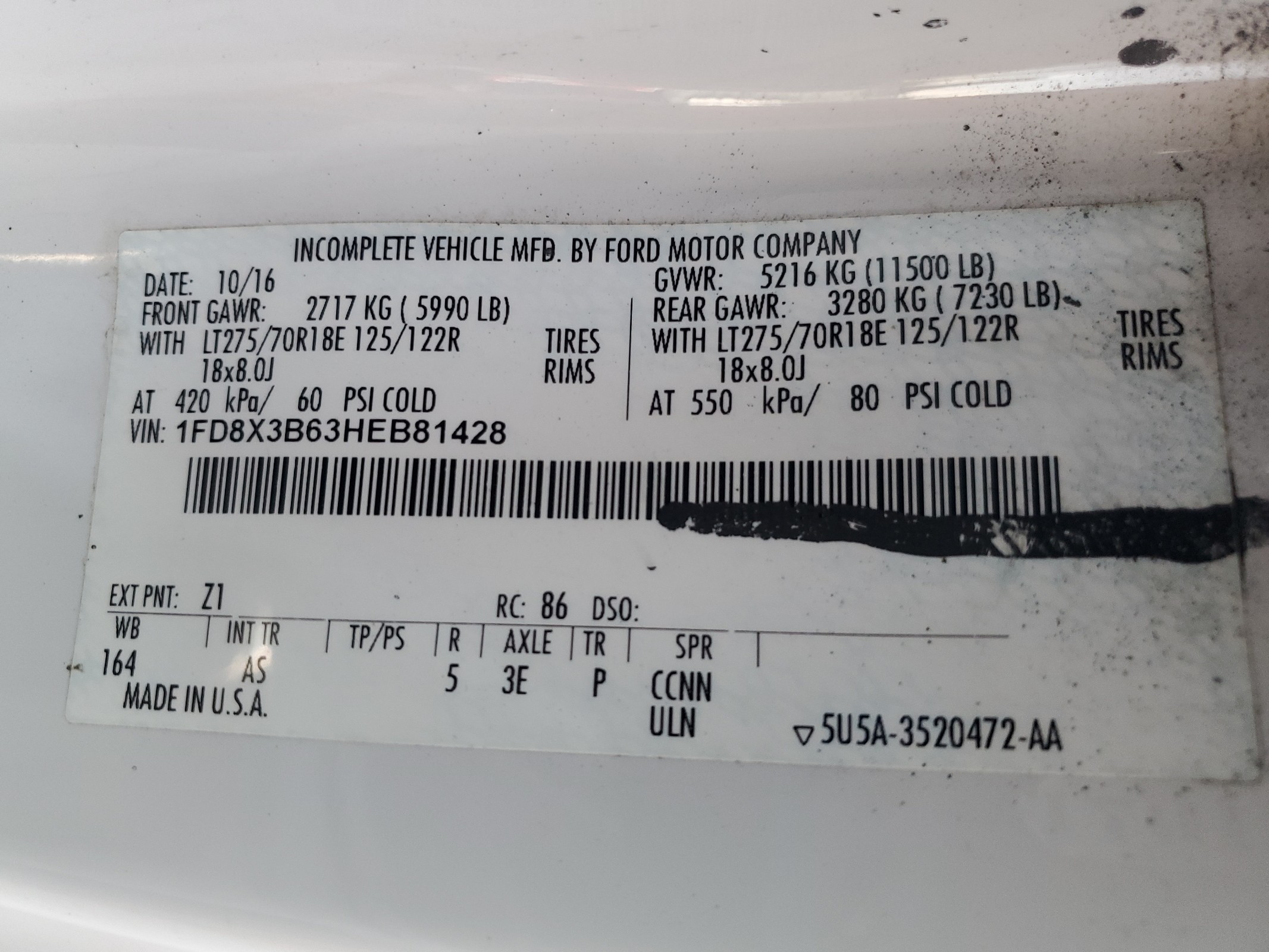 1FD8X3B63HEB81428 2017 Ford F350 Super Duty