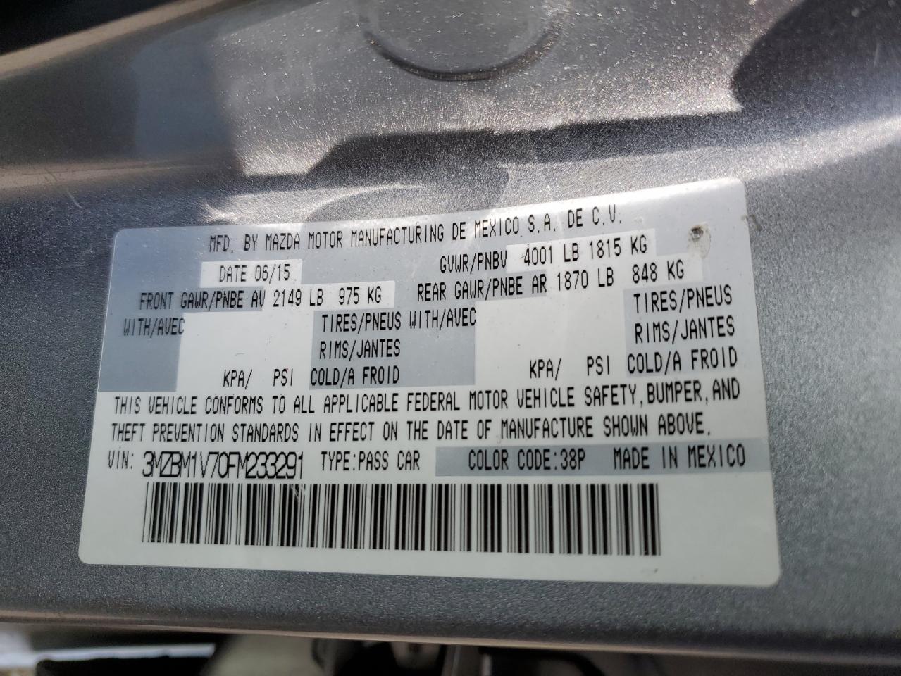 2015 Mazda 3 Touring VIN: 3MZBM1V70FM233291 Lot: 65373144