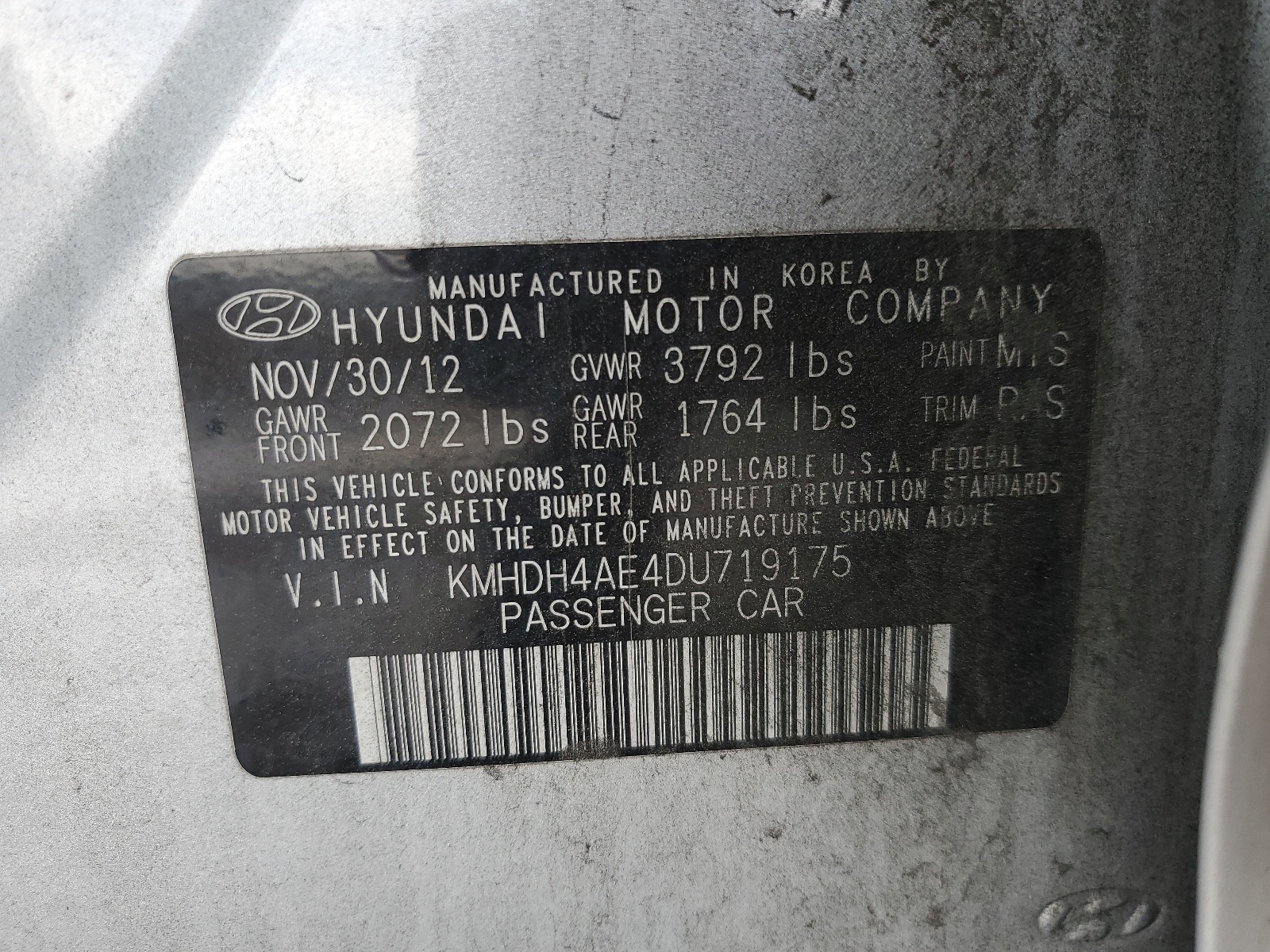 KMHDH4AE4DU719175 2013 Hyundai Elantra Gls