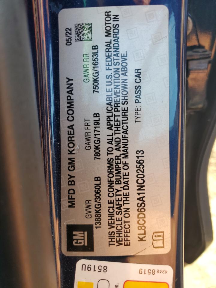 2022 Chevrolet Spark 1Lt VIN: KL8CD6SA1NC025613 Lot: 63454264