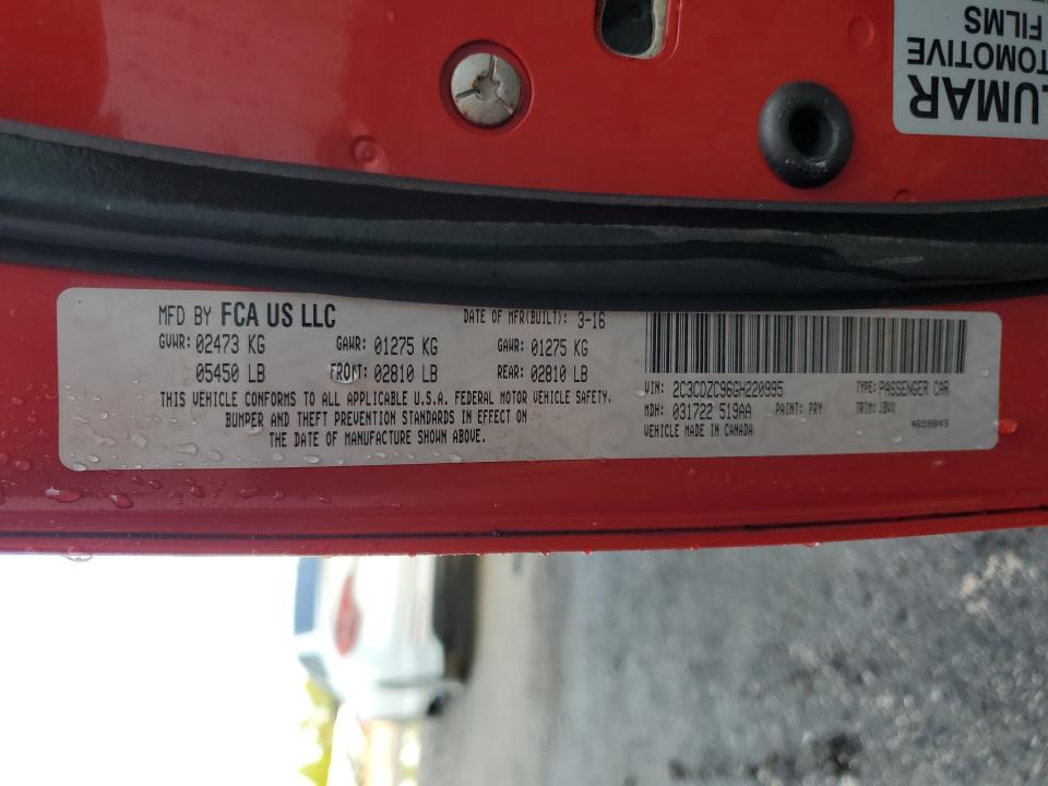 2C3CDZC96GH220995 2016 Dodge Challenger Srt Hellcat