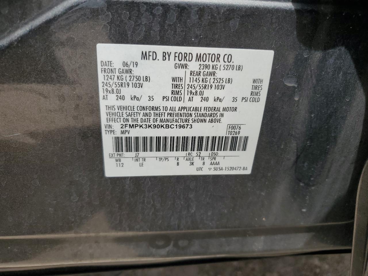 2019 Ford Edge Titanium VIN: 2FMPK3K90KBC19673 Lot: 65397174