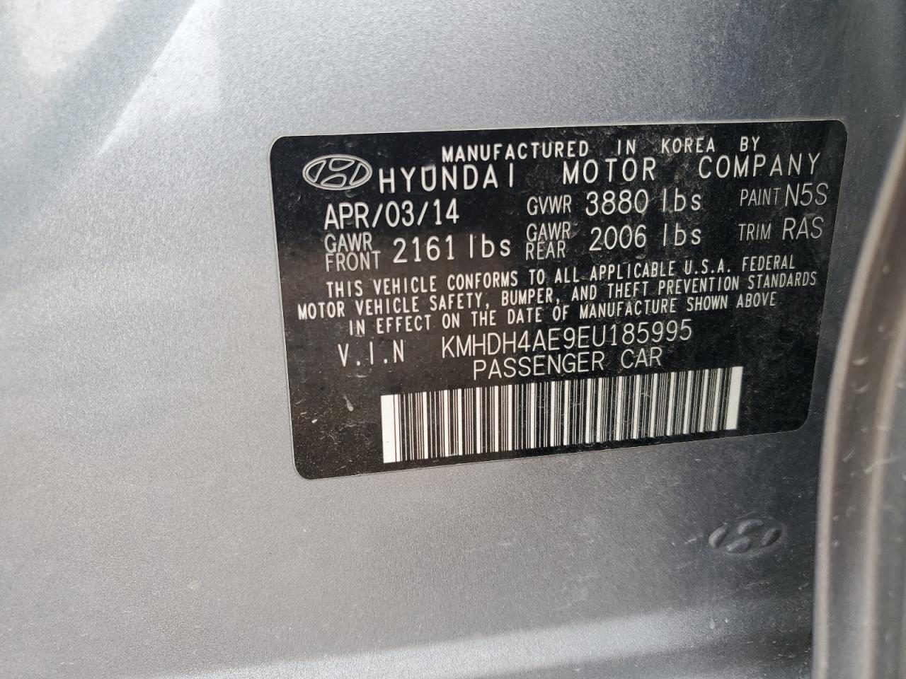 2014 Hyundai Elantra Se VIN: KMHDH4AE9EU185995 Lot: 88883965