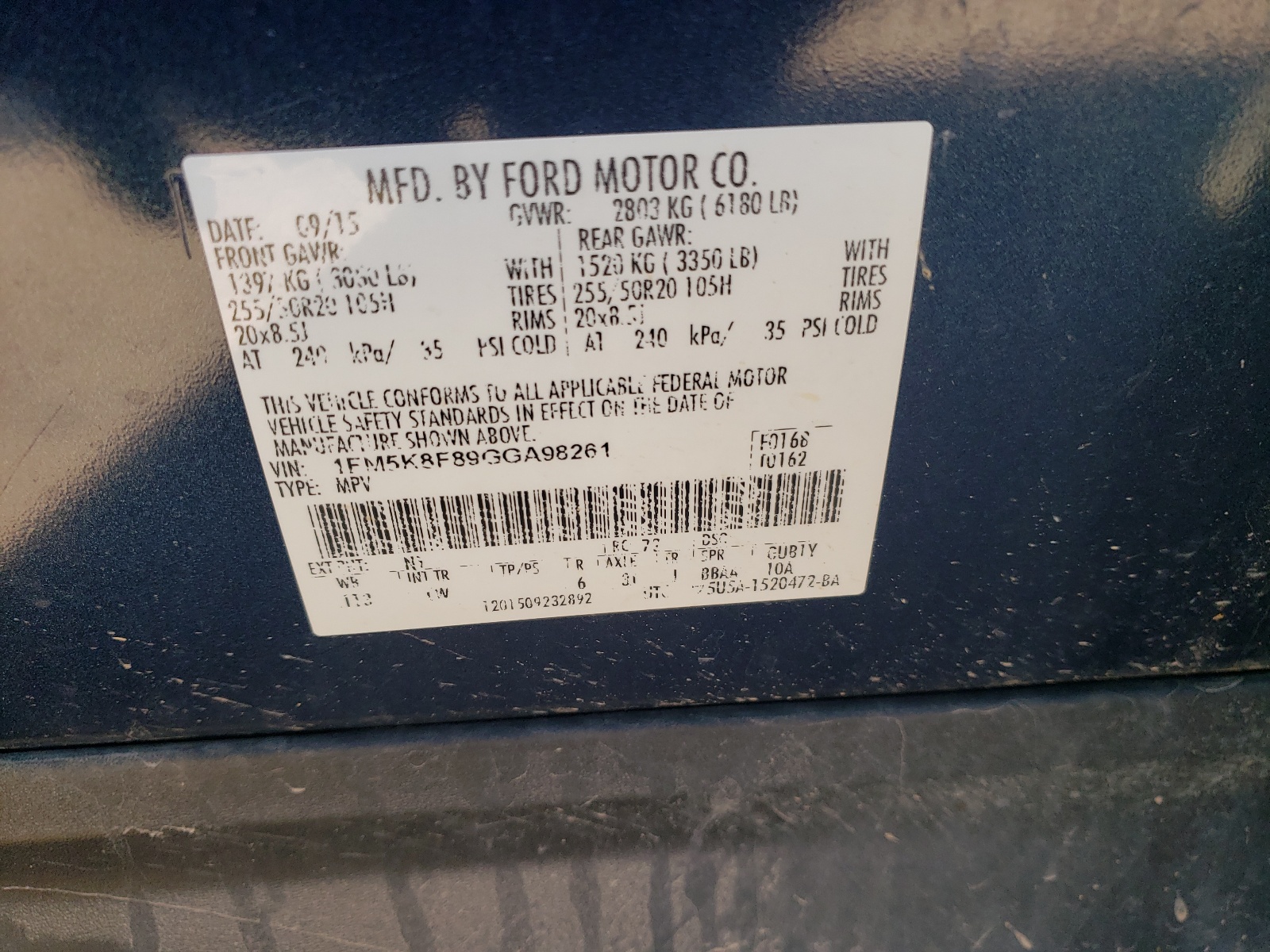 1FM5K8F89GGA98261 2016 Ford Explorer Limited