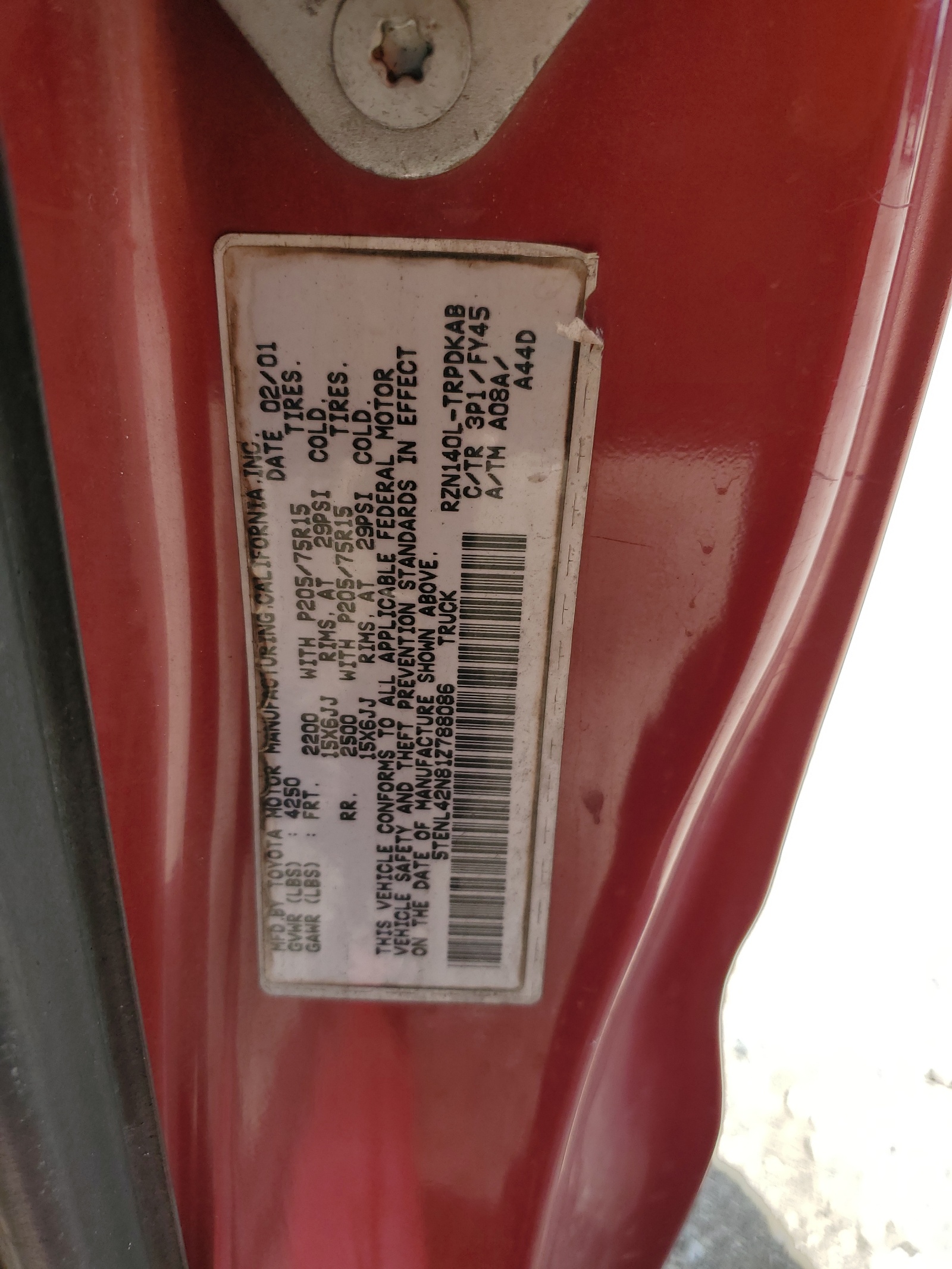 5TENL42N81Z788086 2001 Toyota Tacoma