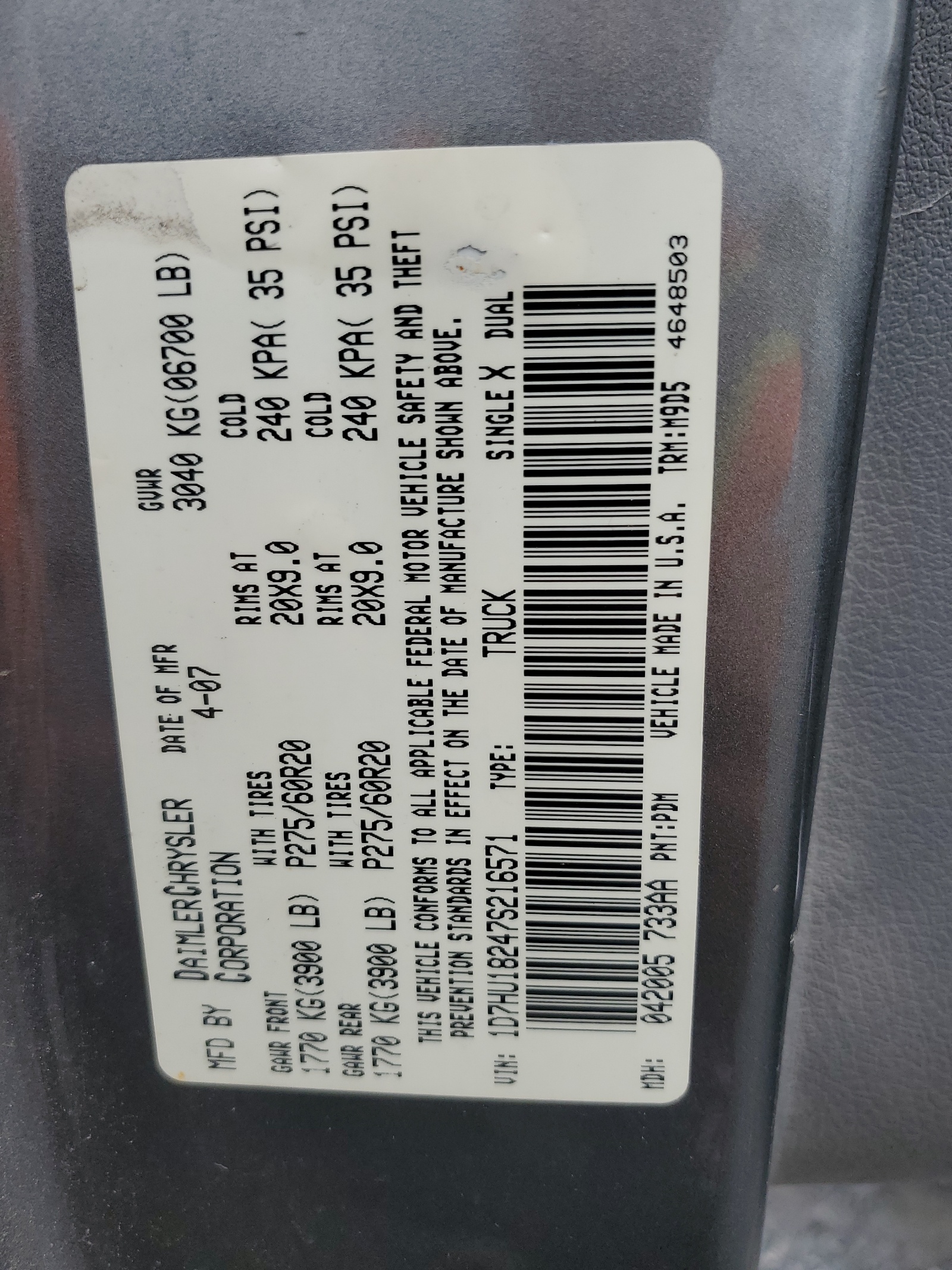 1D7HU18247S216571 2007 Dodge Ram 1500 St