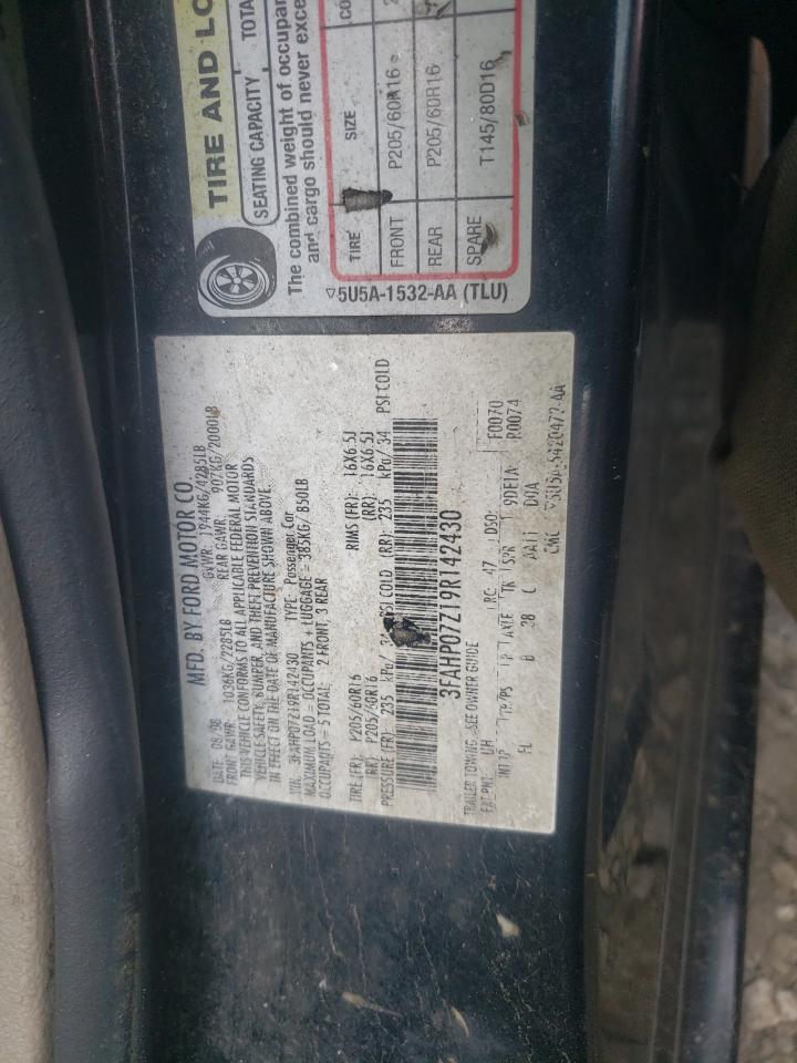 2009 Ford Fusion Se VIN: 3FAHP07Z19R142430 Lot: 62532554