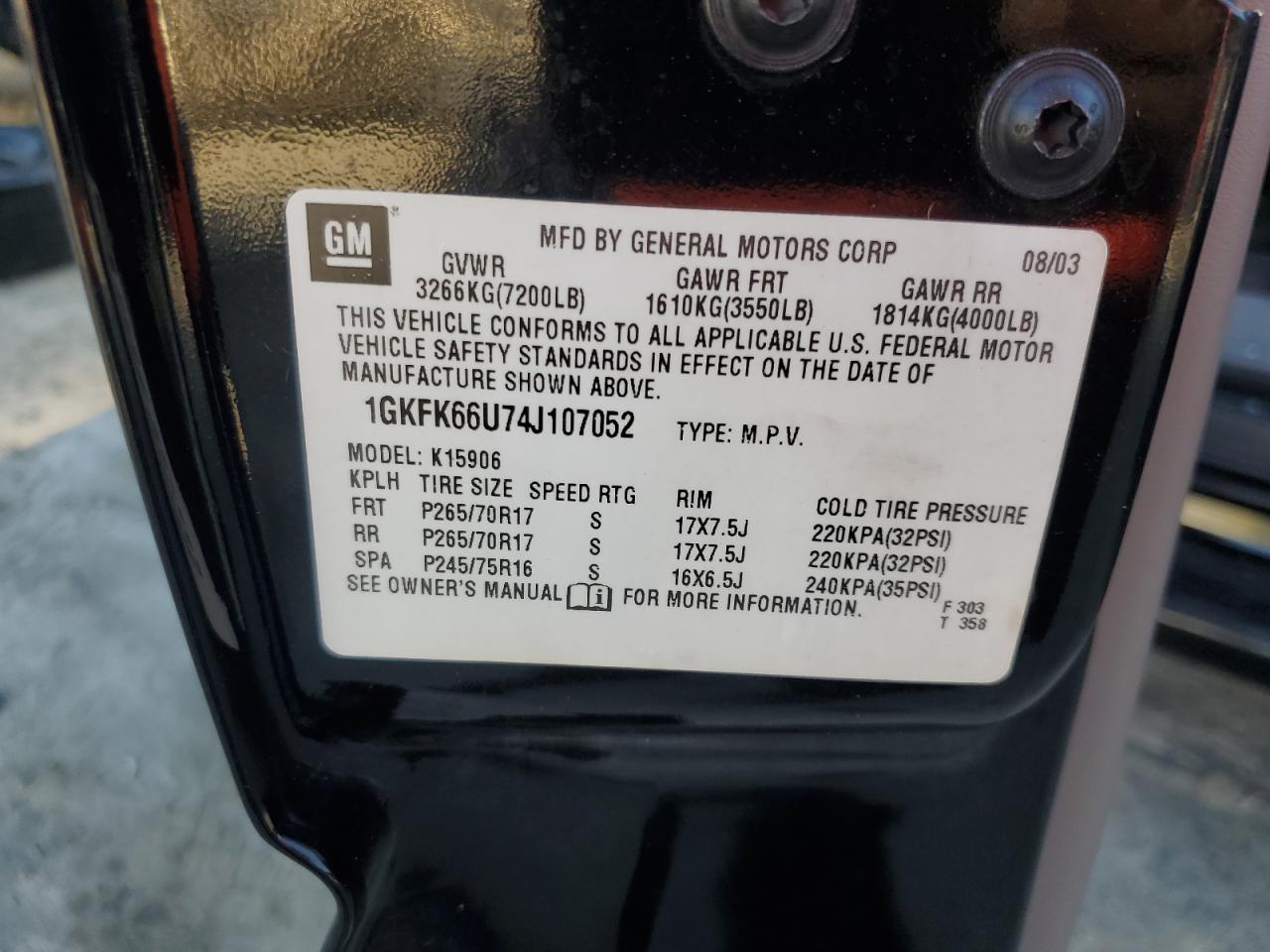 2004 GMC Yukon Xl Denali VIN: 1GKFK66U74J107052 Lot: 63528874
