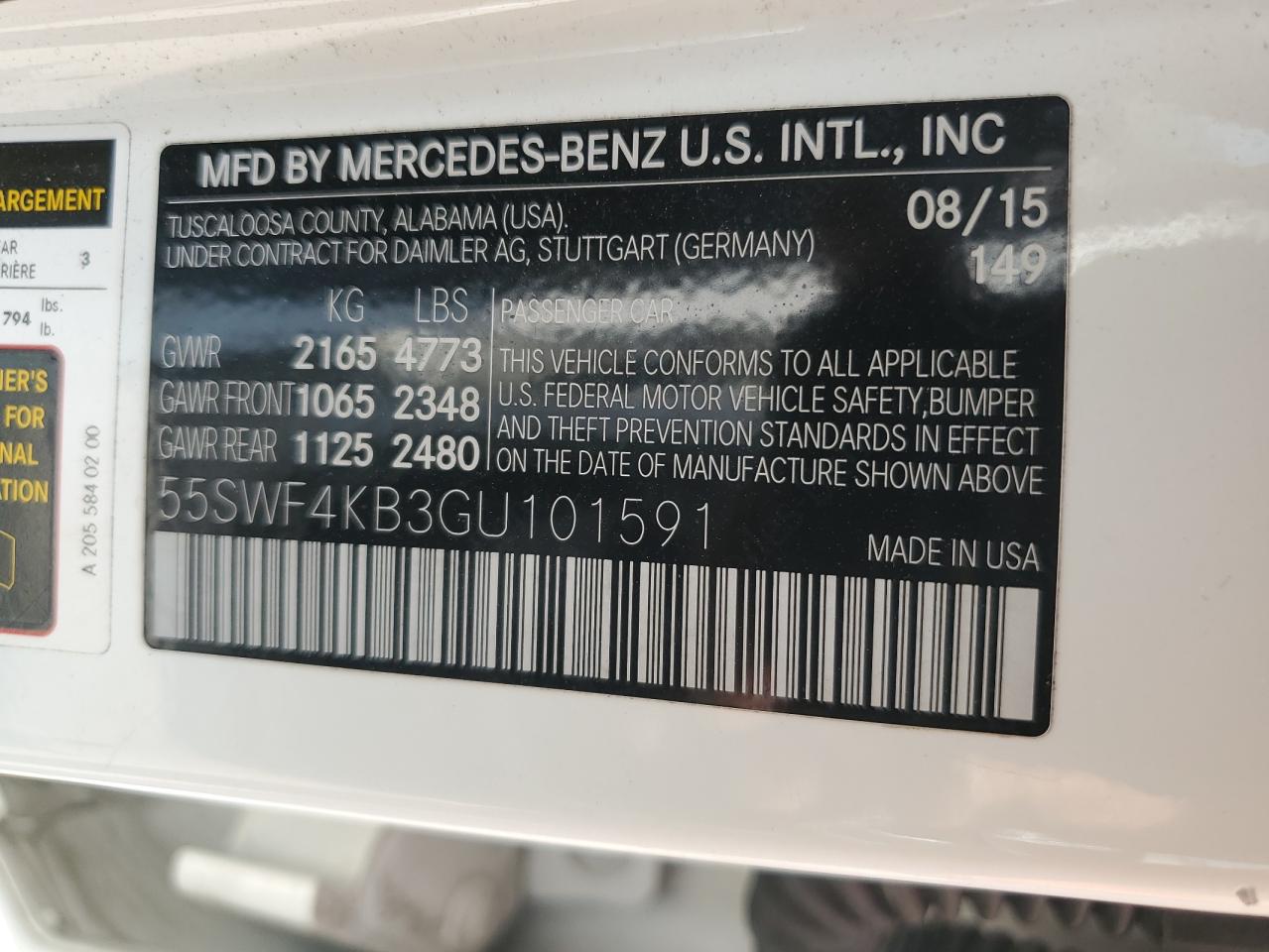 2016 Mercedes-Benz C 300 4Matic VIN: 55SWF4KB3GU101591 Lot: 64086204