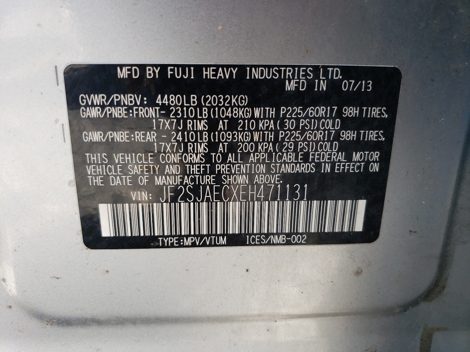 JF2SJAECXEH471131 2014 Subaru Forester 2.5I Premium