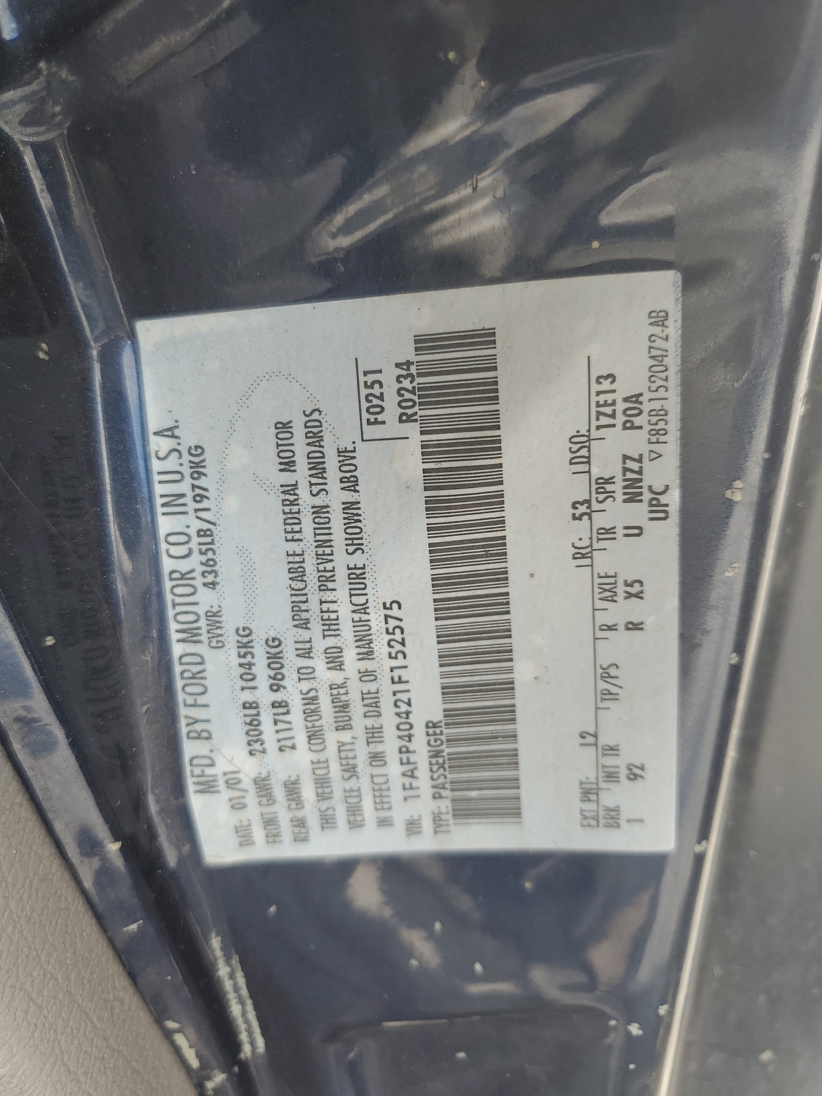 1FAFP40421F152575 2001 Ford Mustang