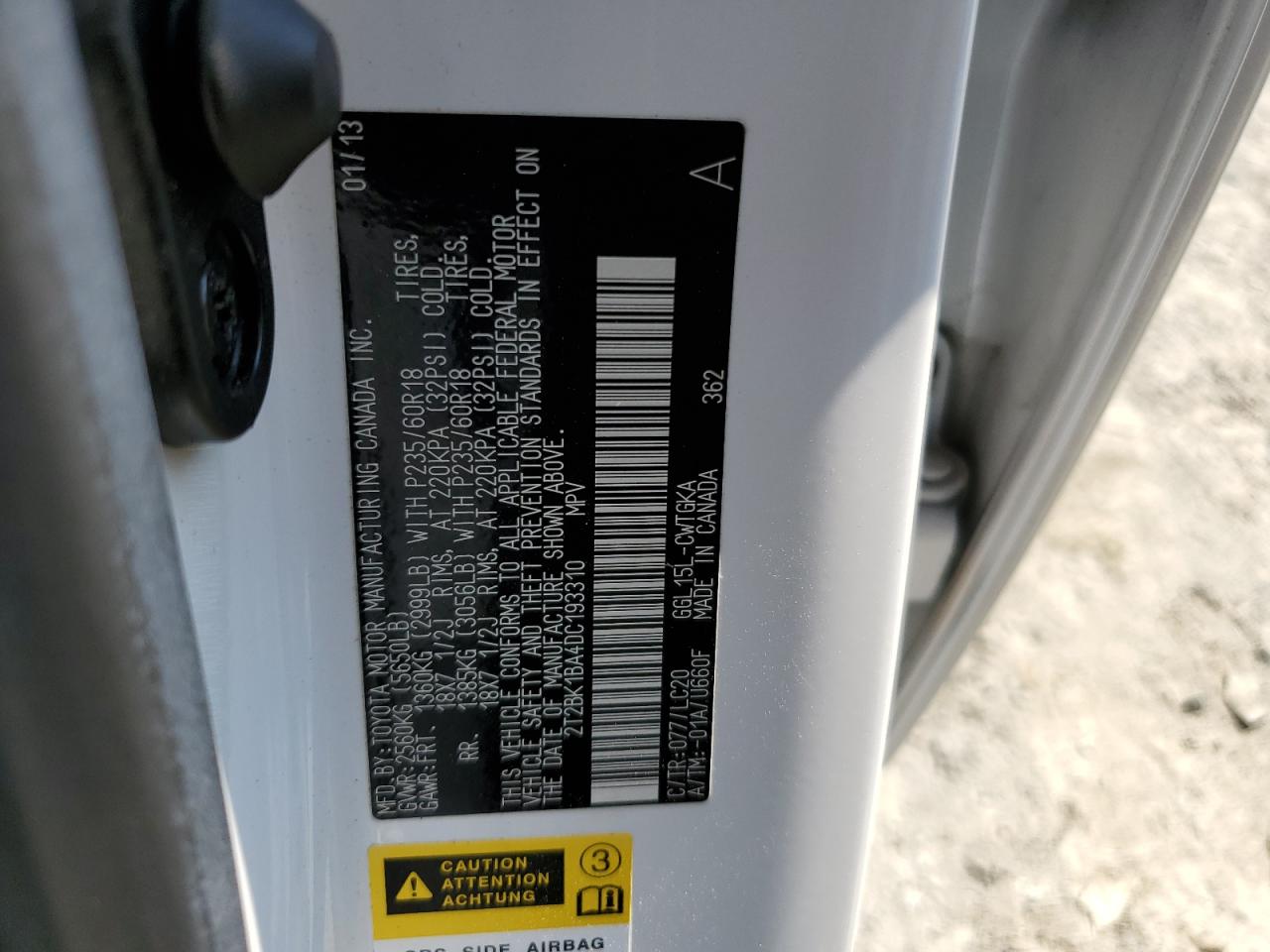 2013 Lexus Rx 350 Base VIN: 2T2BK1BA4DC193310 Lot: 63011874