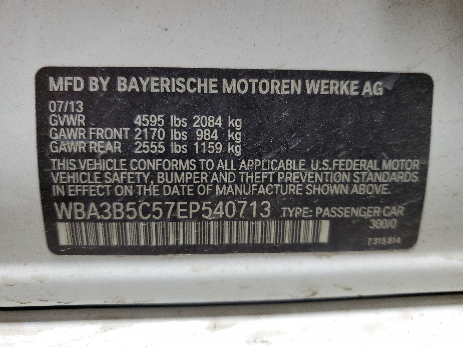 WBA3B5C57EP540713 2014 BMW 328 Xi Sulev