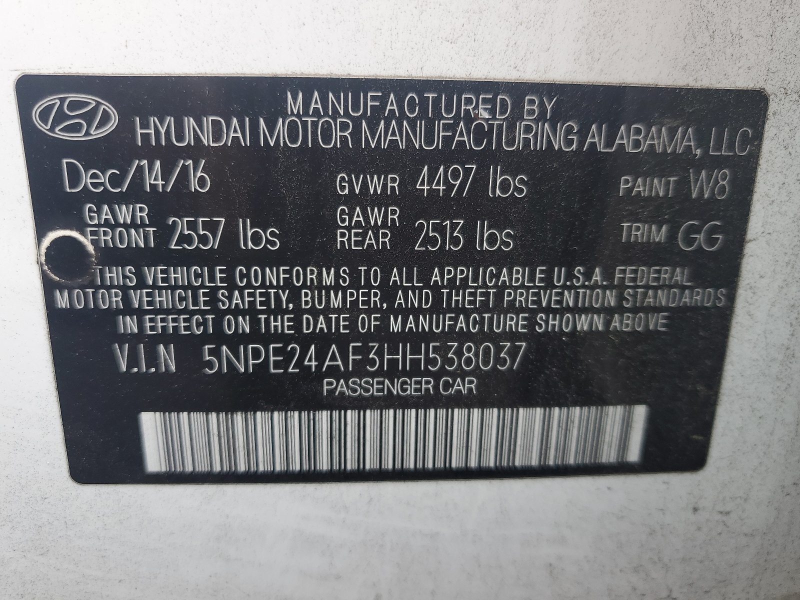 2017 Hyundai Sonata Se vin: 5NPE24AF3HH538037