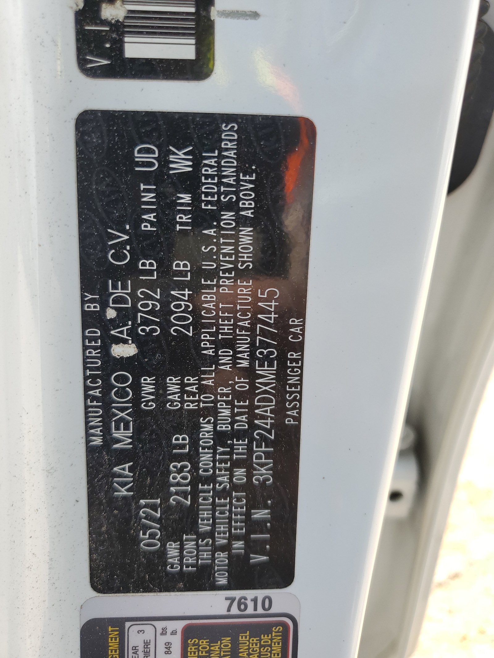 3KPF24ADXME377445 2021 Kia Forte Fe