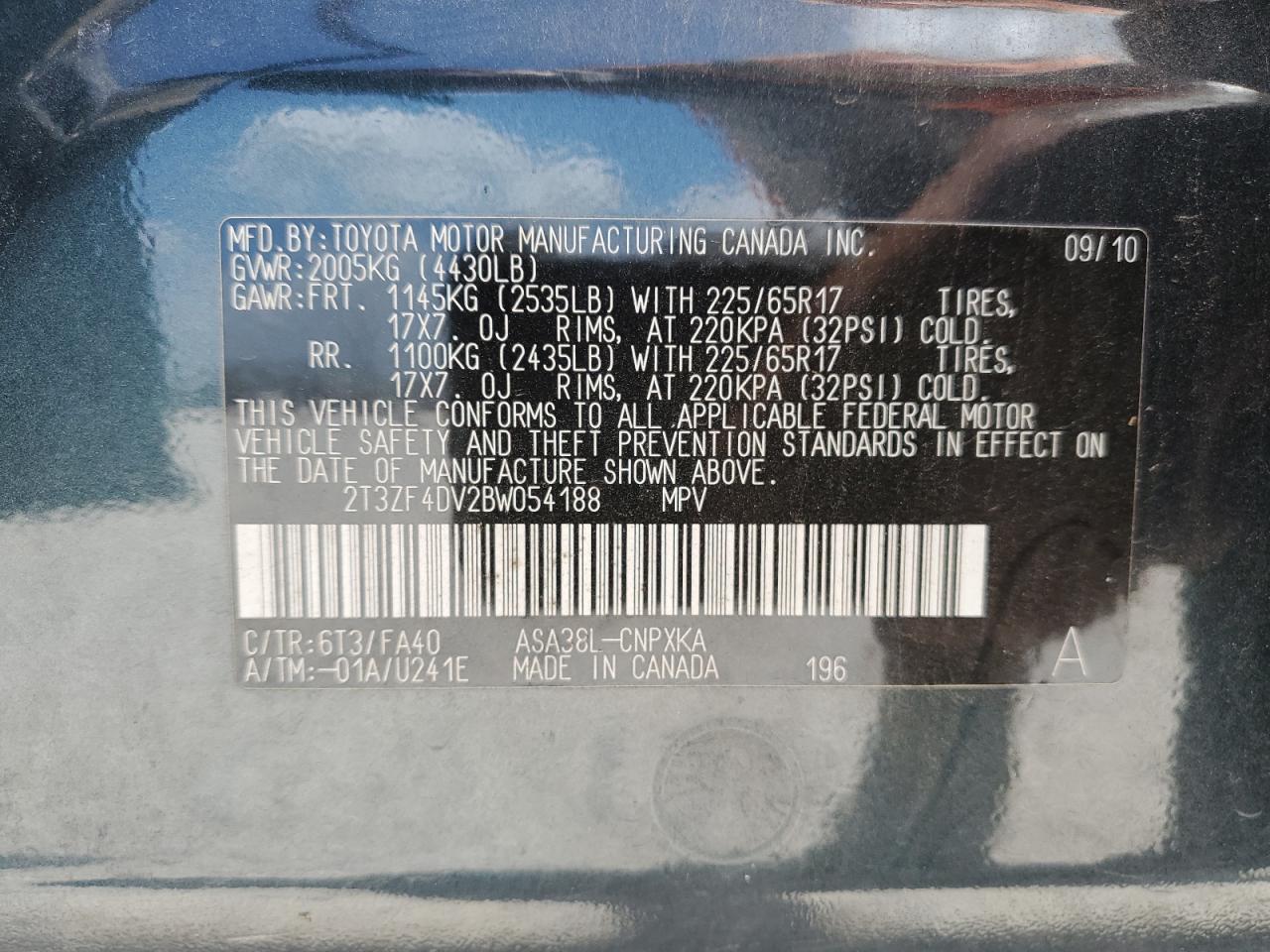 2011 Toyota Rav4 VIN: 2T3ZF4DV2BW054188 Lot: 63485744