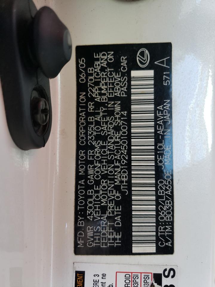 2005 Lexus Is 300 VIN: JTHBD192450100714 Lot: 61470054