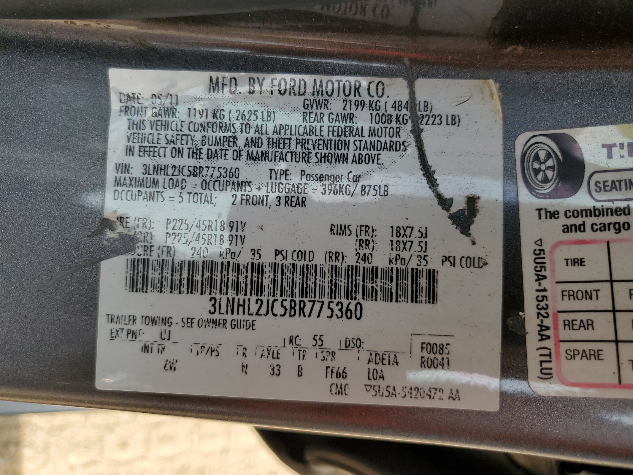 3LNHL2JC5BR775360 2011 Lincoln Mkz