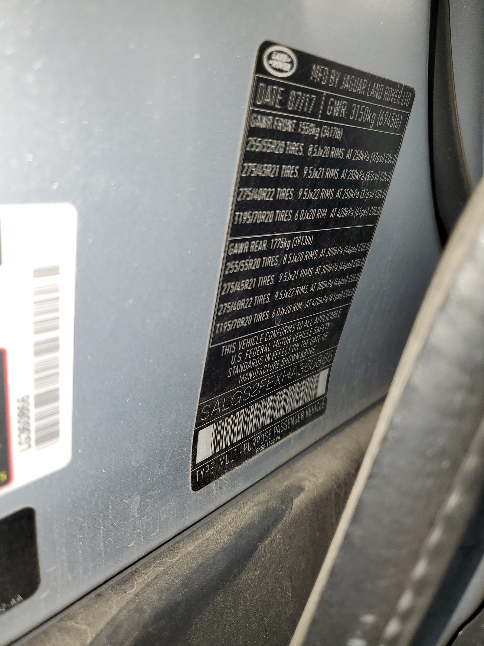 SALGS2FEXHA360866 2017 Land Rover Range Rover Supercharged