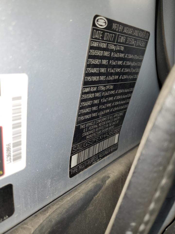 2017 Land Rover Range Rover Supercharged VIN: SALGS2FEXHA360866 Lot: 64513454