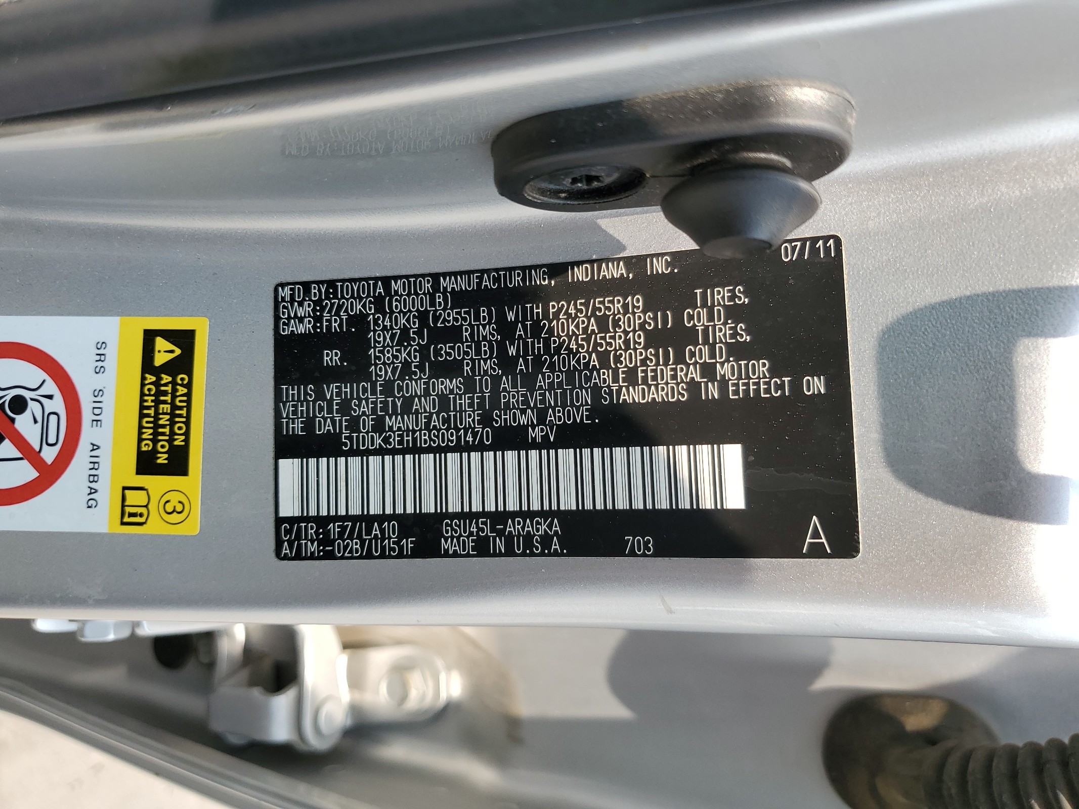 5TDDK3EH1BS091470 2011 Toyota Highlander Limited