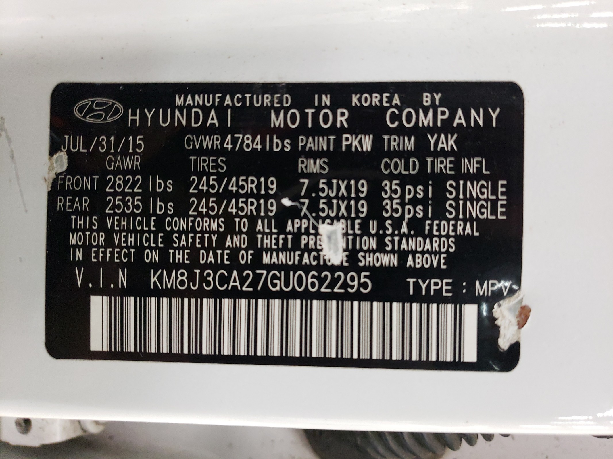KM8J3CA27GU062295 2016 Hyundai Tucson Limited