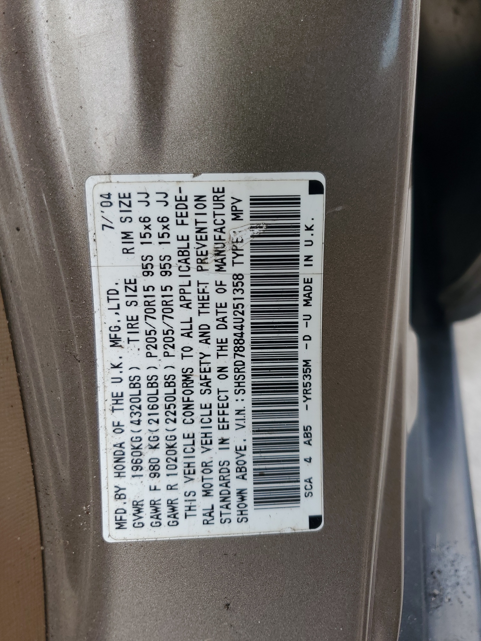 SHSRD78844U251358 2004 Honda Cr-V Ex