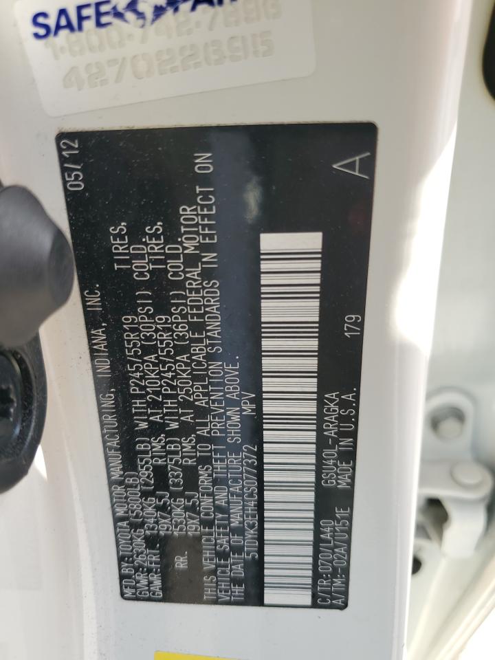 2012 Toyota Highlander Limited VIN: 5TDYK3EH4CS077372 Lot: 64520614