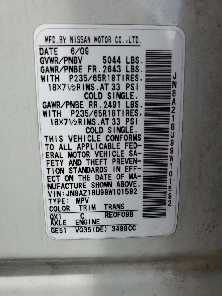 2009 Nissan Murano S VIN: JN8AZ18U99W101592 Lot: 63551194