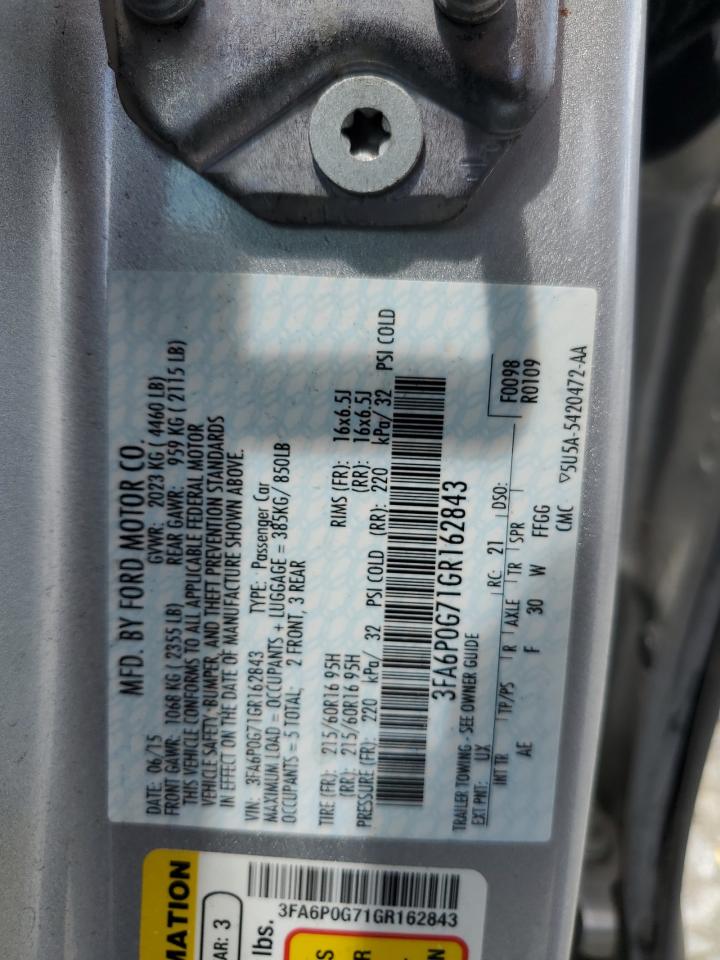 2016 Ford Fusion S VIN: 3FA6P0G71GR162843 Lot: 63872554