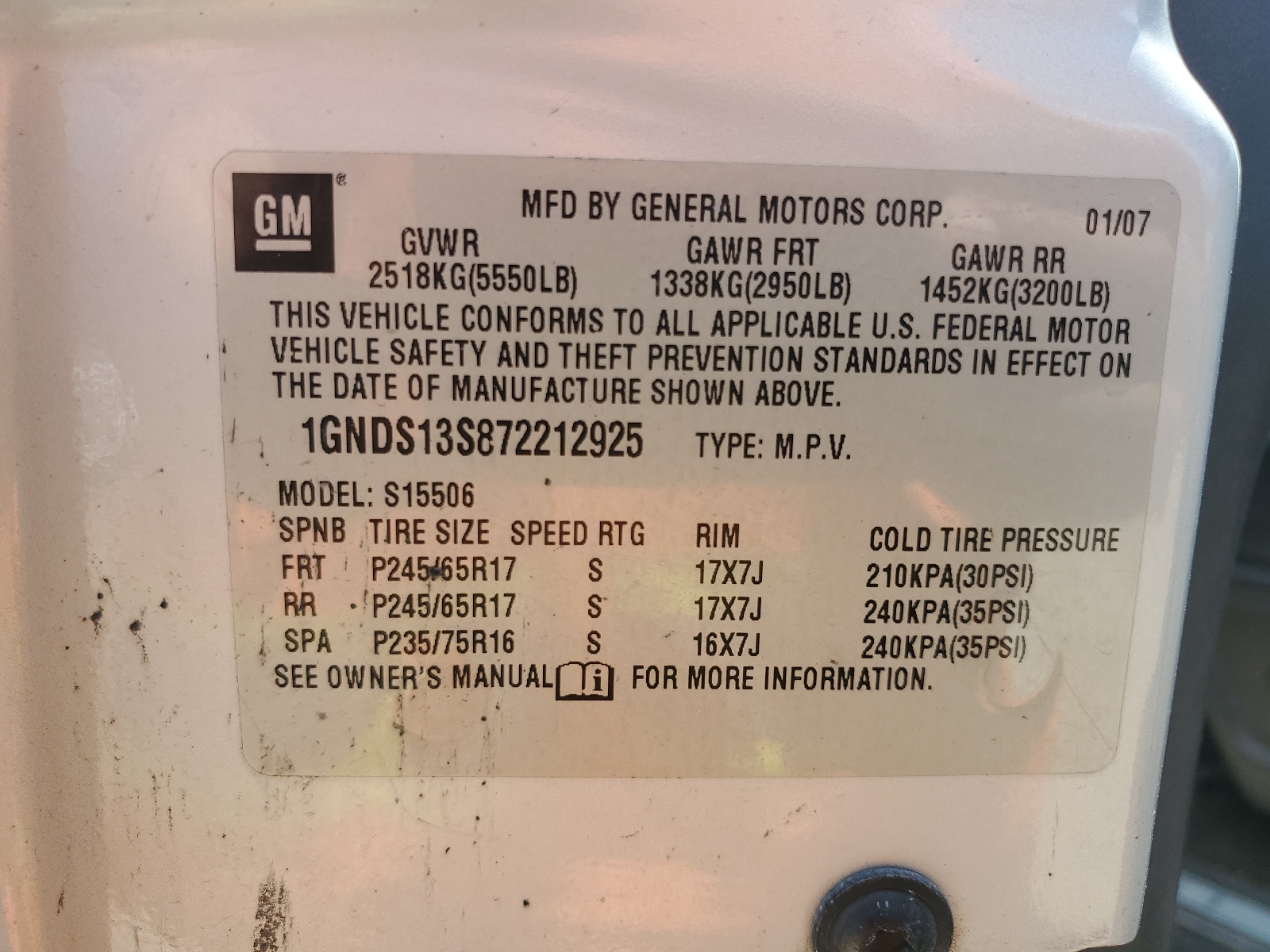 1GNDS13S872212925 2007 Chevrolet Trailblazer Ls