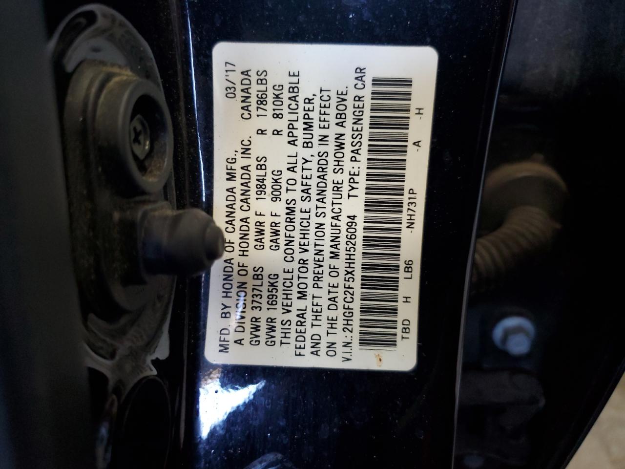 2HGFC2F5XHH526094 2017 Honda Civic Lx