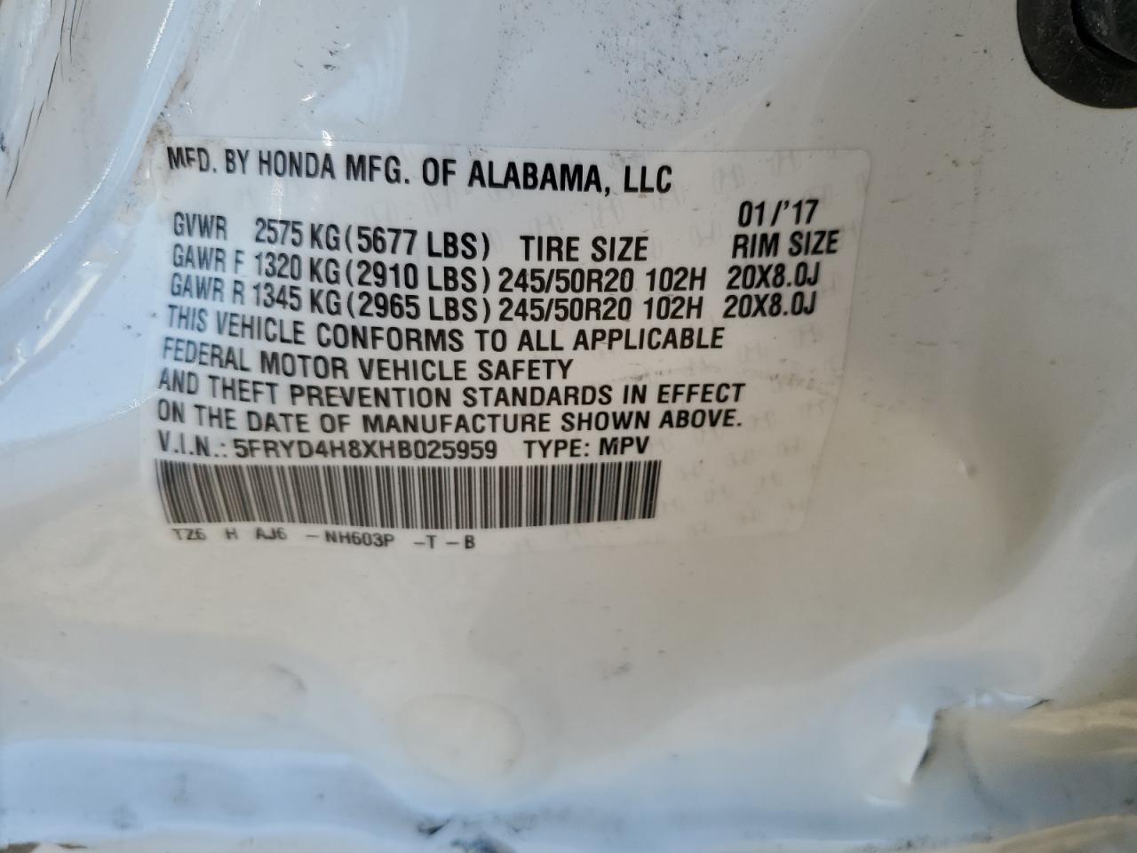 2017 Acura Mdx Advance VIN: 5FRYD4H8XHB025959 Lot: 61547404