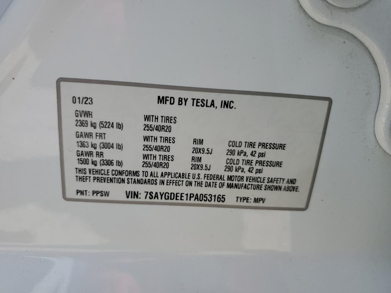 2023 Tesla Model Y VIN: 7SAYGDEE1PA053165 Lot: 64229744