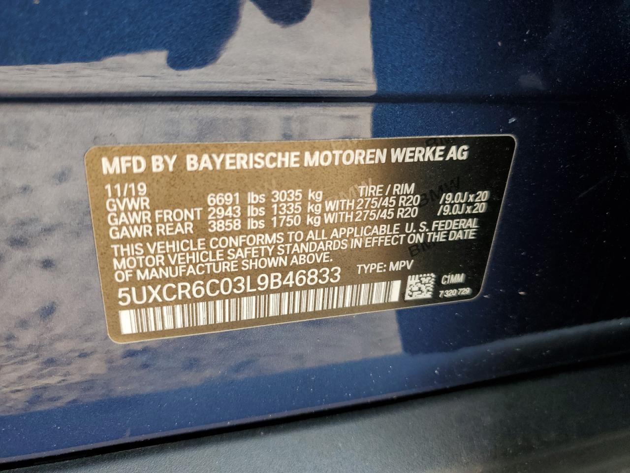 2020 BMW X5 xDrive40I VIN: 5UXCR6C03L9B46833 Lot: 63227184