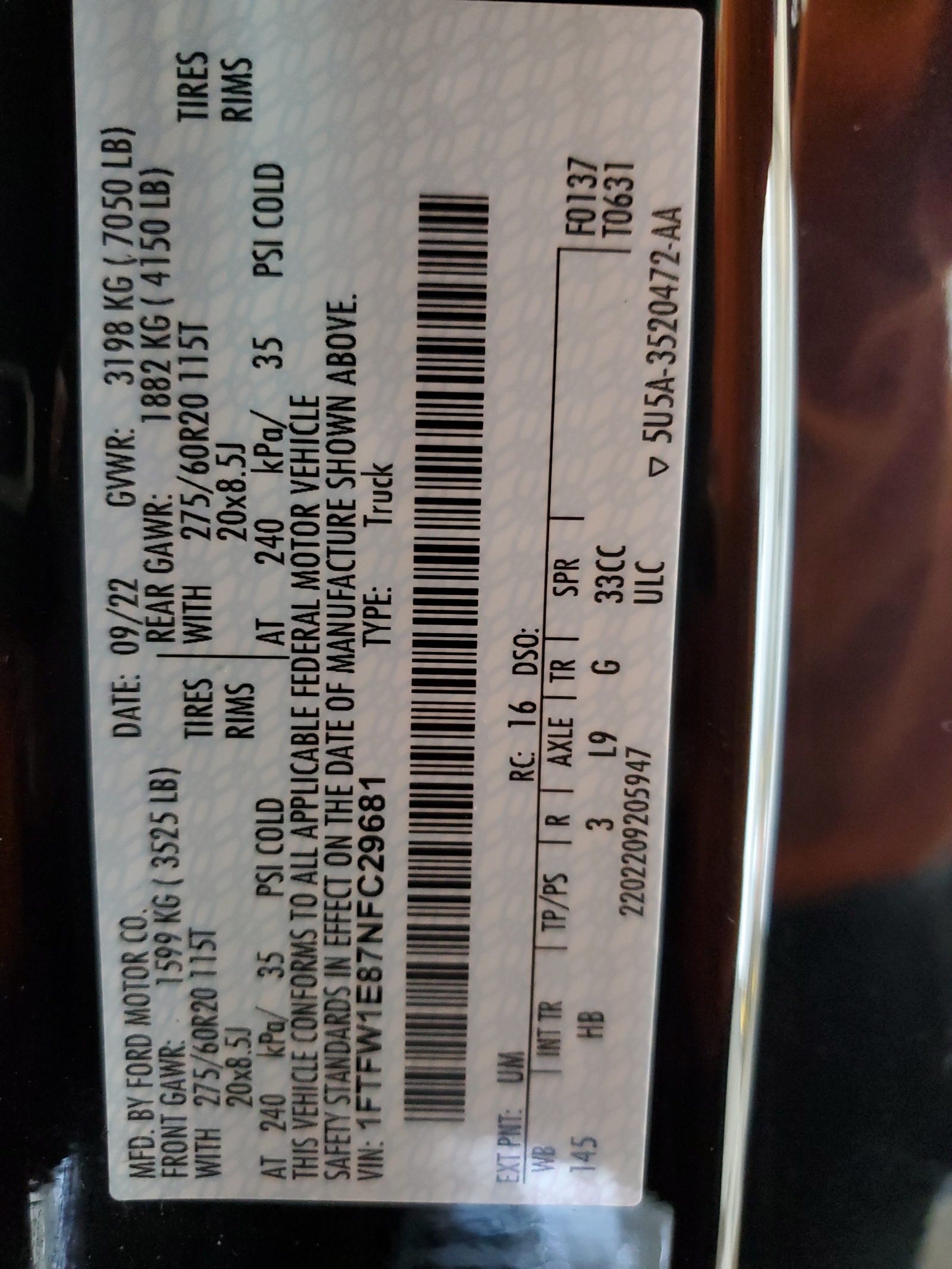 1FTFW1E87NFC29681 2022 Ford F150 Supercrew