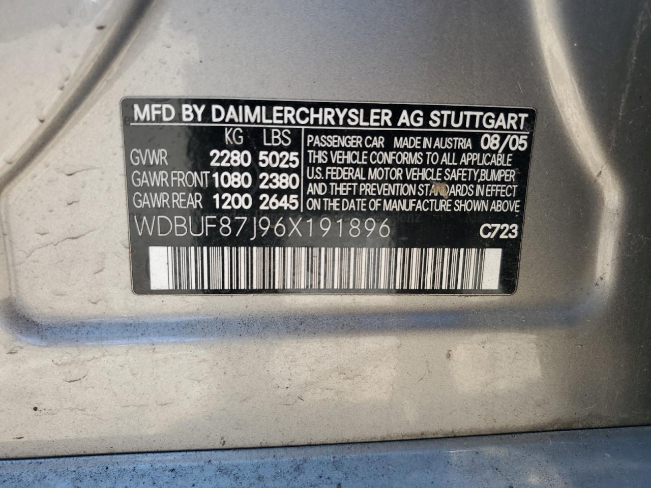 2006 Mercedes-Benz E 350 4Matic VIN: WDBUF87J96X191896 Lot: 62659014