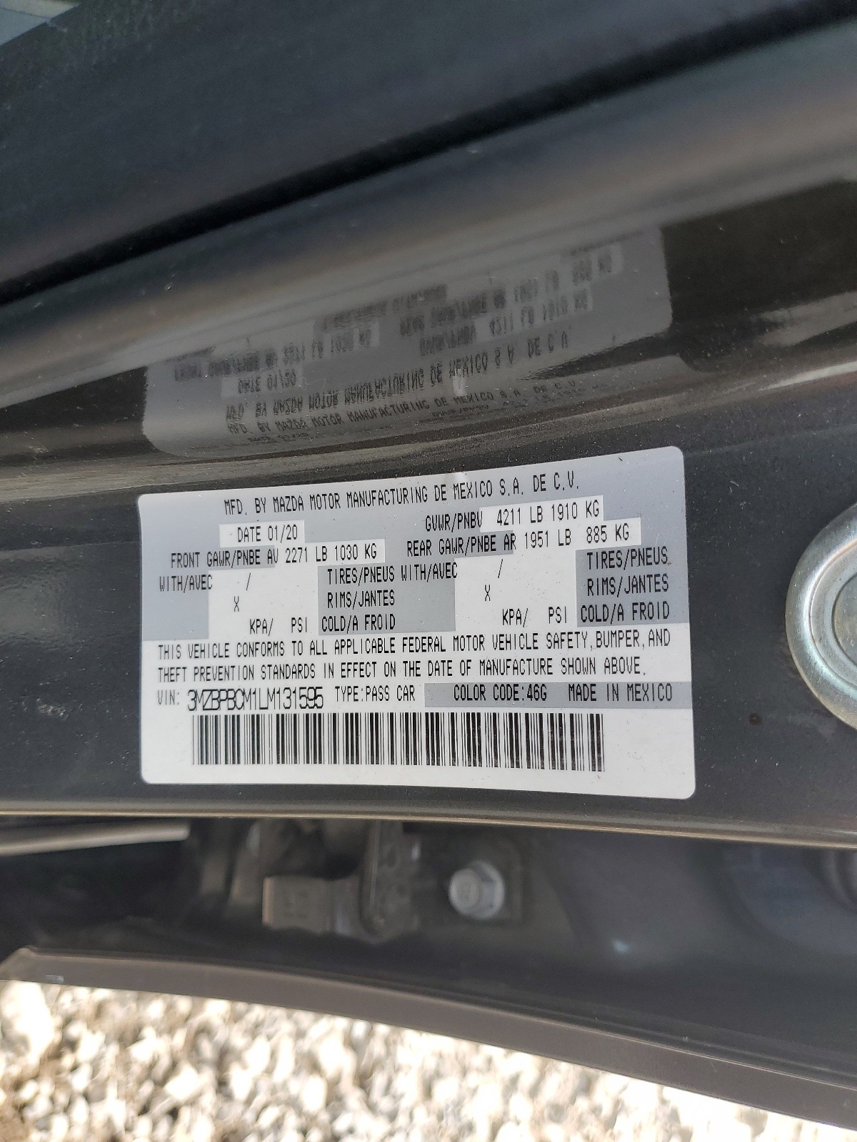 3MZBPBCM1LM131595 2020 Mazda 3 Select