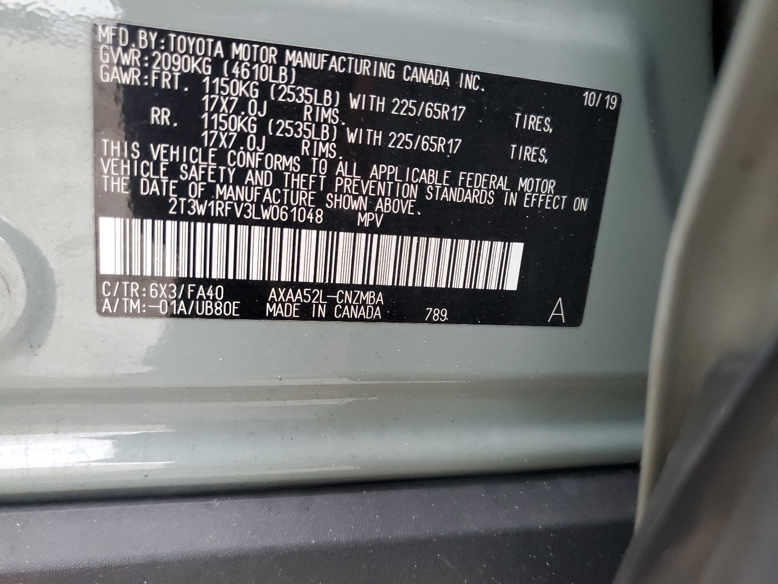 2T3W1RFV3LW061048 2020 Toyota Rav4 Xle